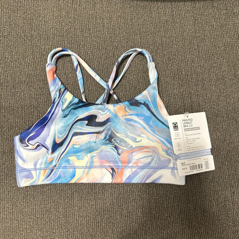 New Athleta Girl Printed Upbeat Bra 2.0 Size Small 7 Tie Dye Multi